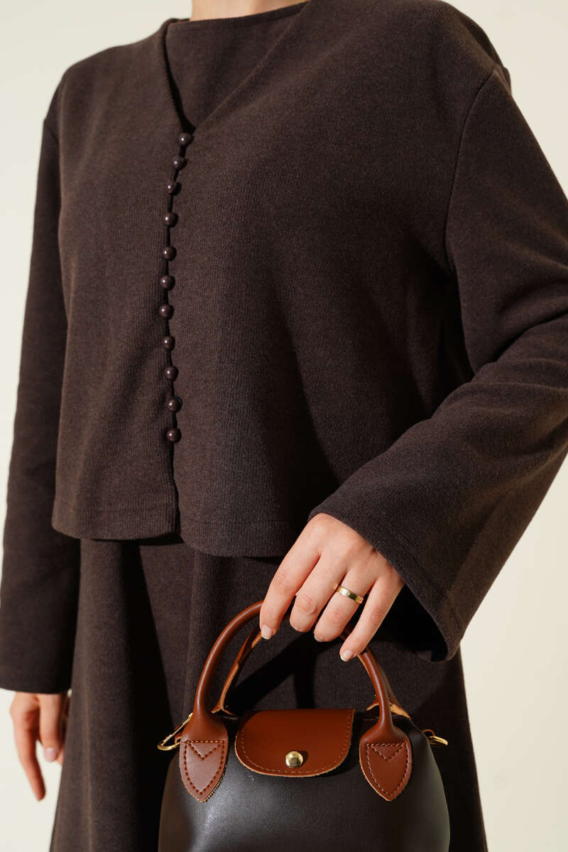 Mini Önü Düğmeli Elbise kahve