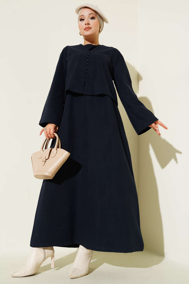 Mini Önü Düğmeli Elbise Lacivert