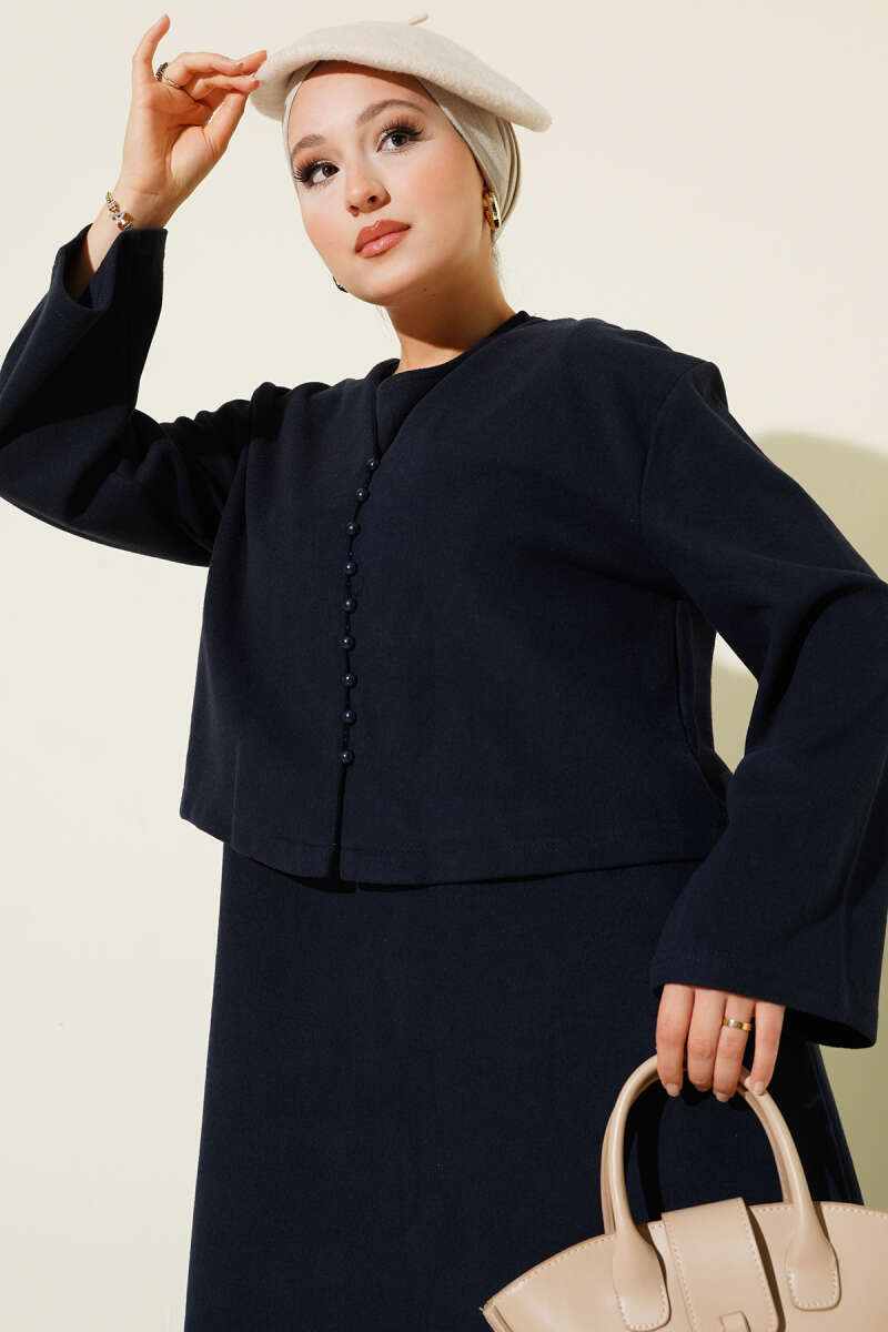 Mini Önü Düğmeli Elbise Lacivert