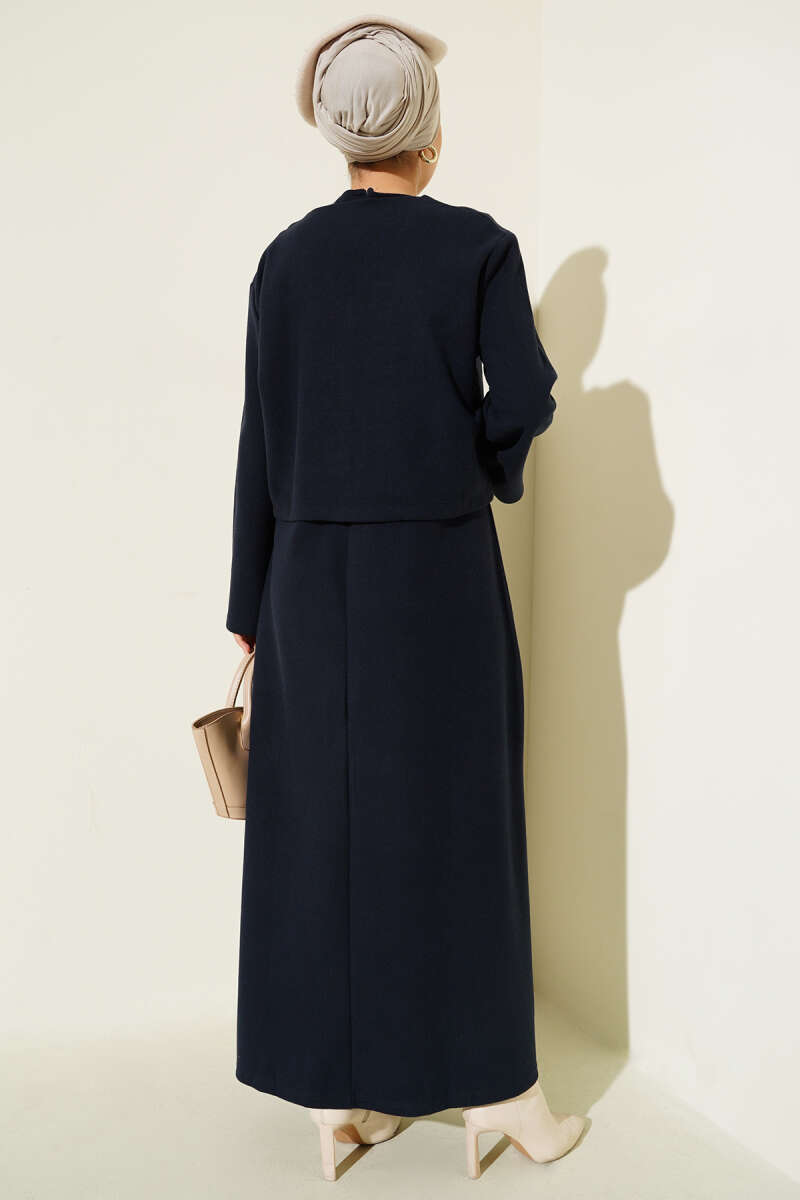 Mini Önü Düğmeli Elbise Lacivert