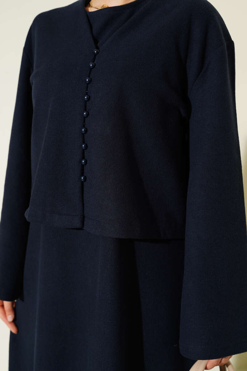 Mini Önü Düğmeli Elbise Lacivert