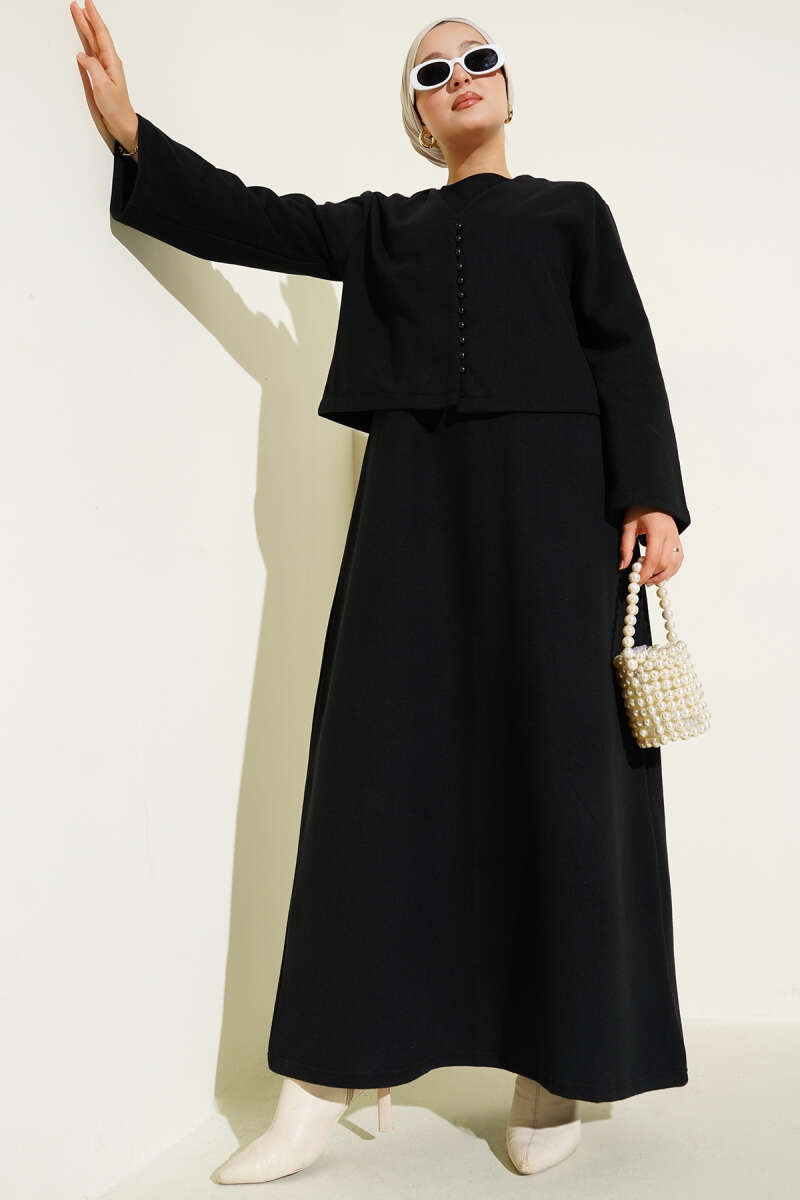 Mini Önü Düğmeli Elbise antrasit