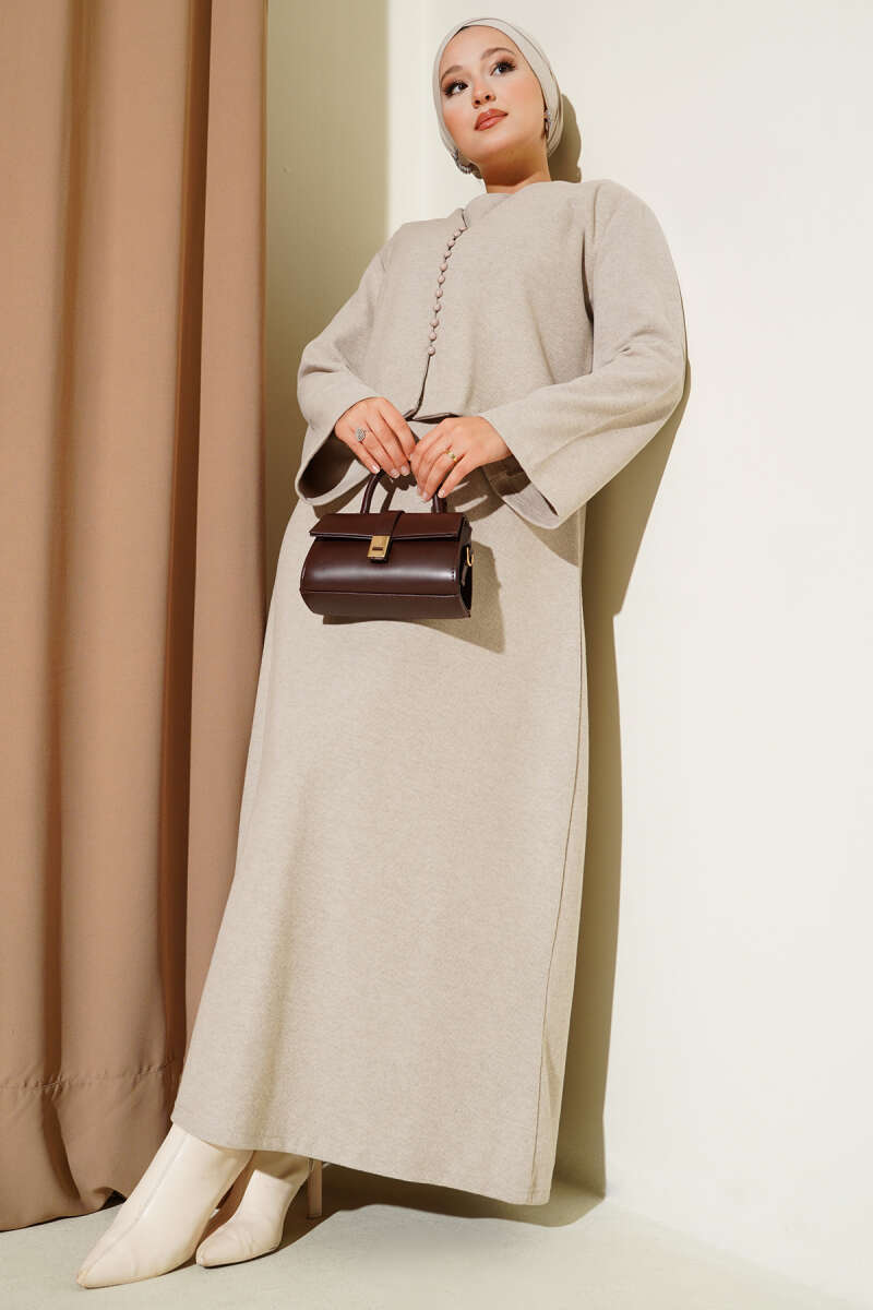 Mini Önü Düğmeli Elbise taş