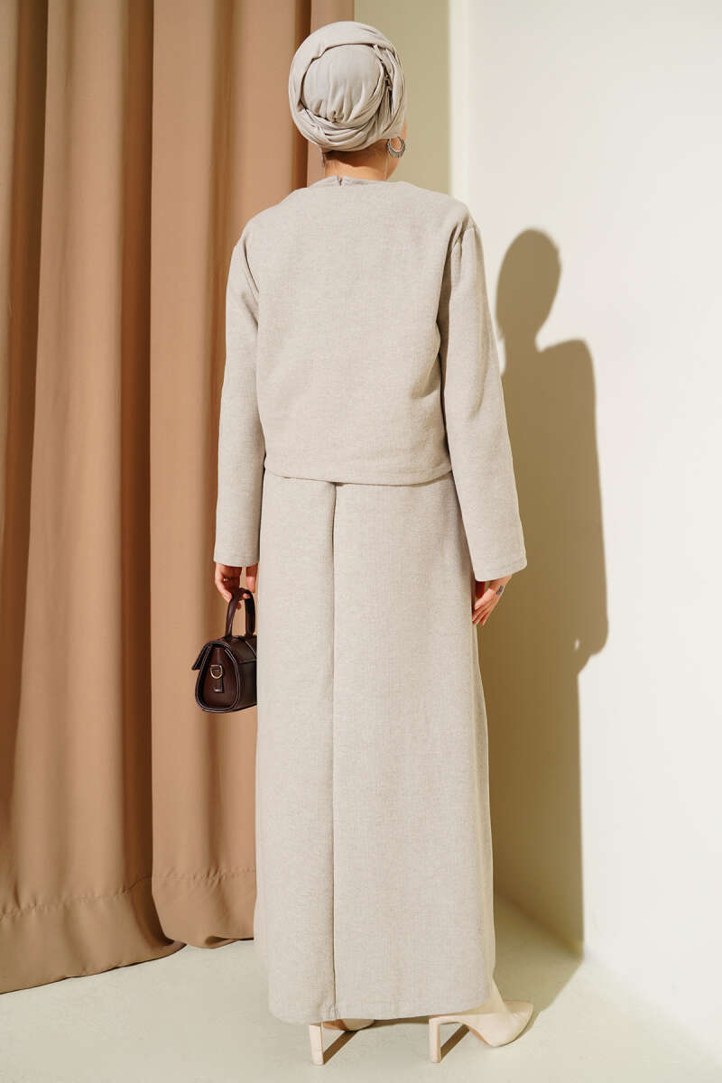 Mini Önü Düğmeli Elbise taş