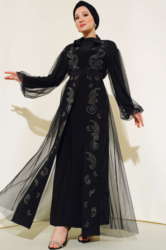 Boncuklu Abaya Takım siyah