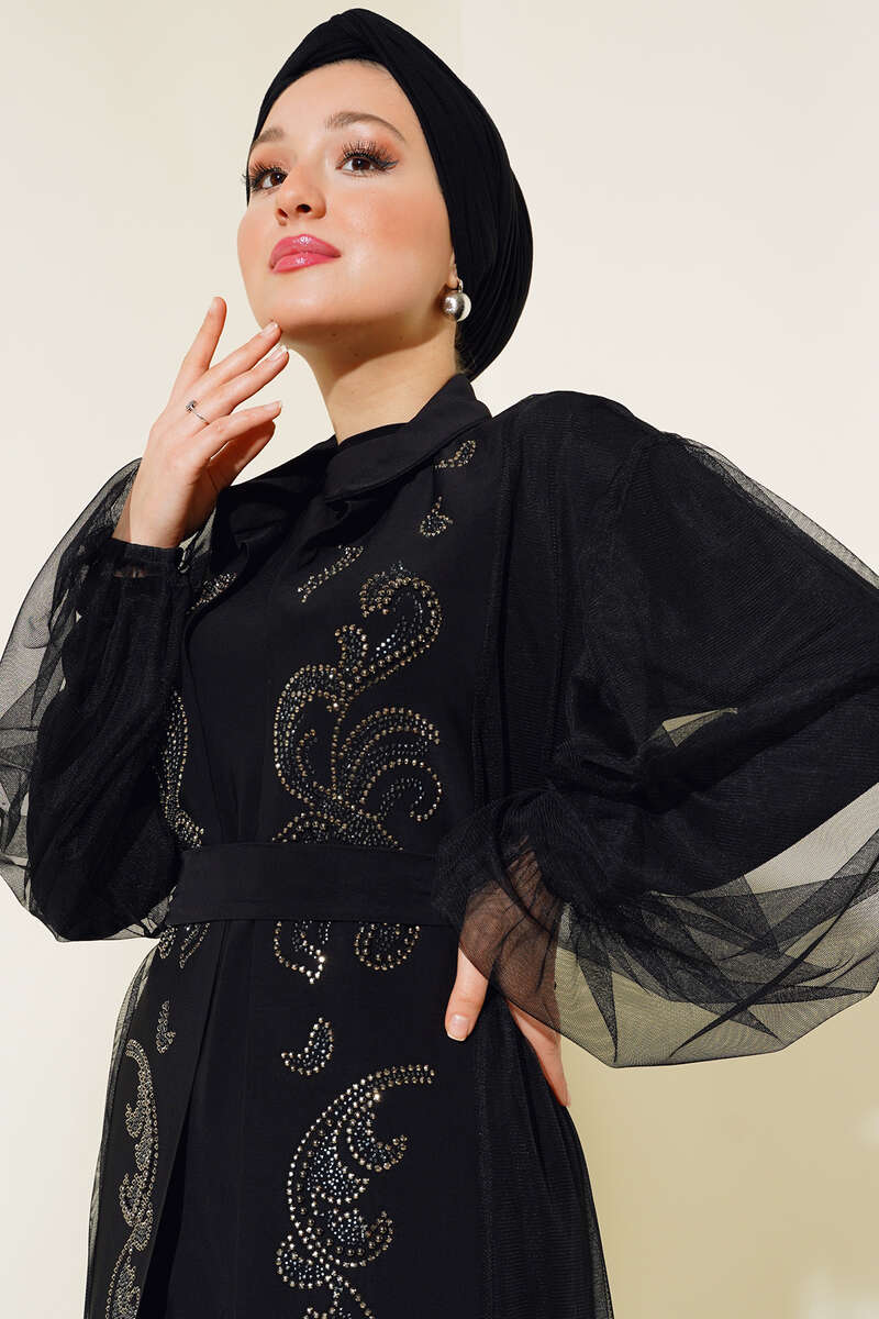 Boncuklu Abaya Takım siyah