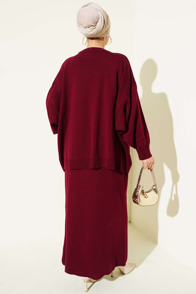 Oversize Tunic Skirt Knit Two-Piece Set Burgundy