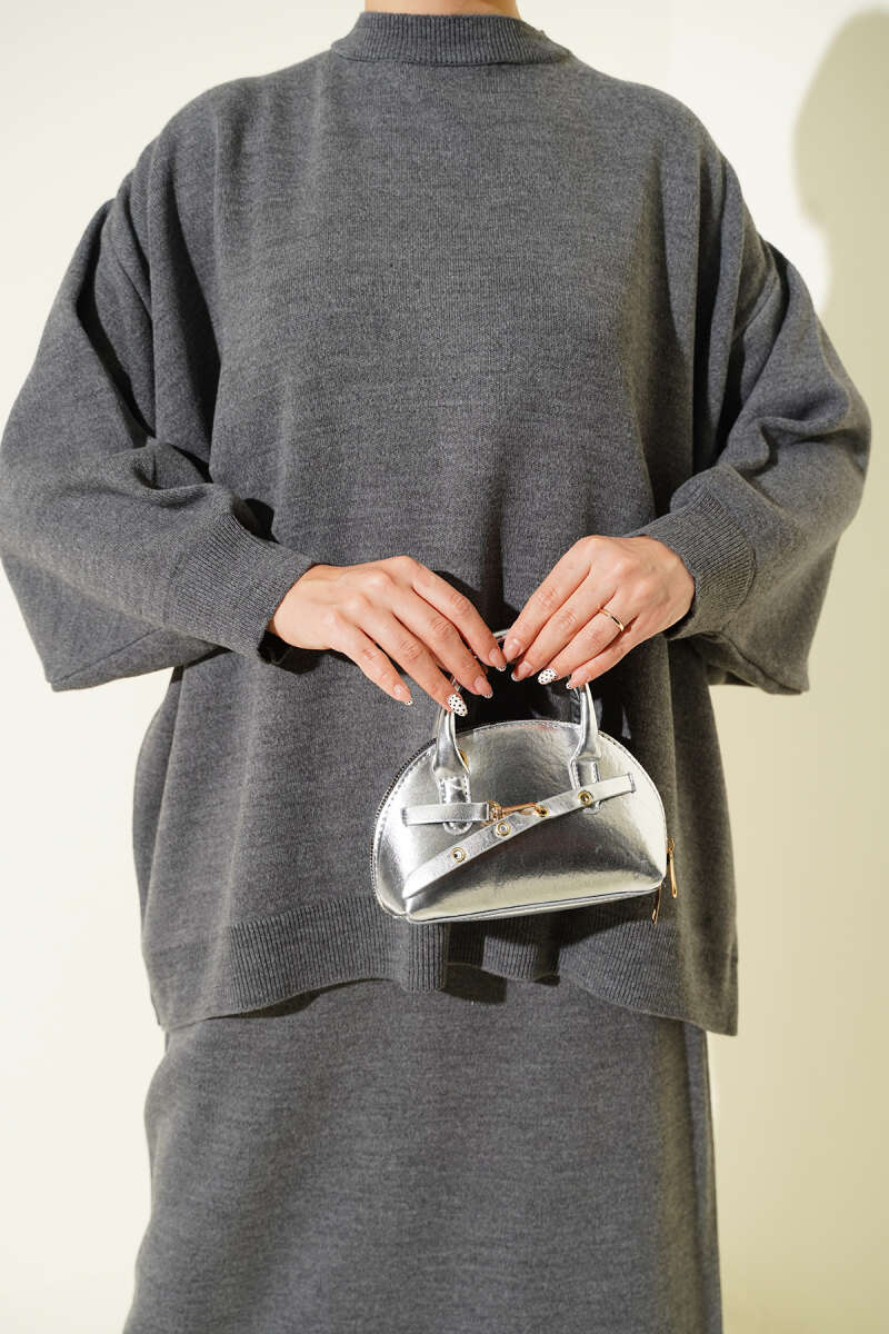 Oversize Tunic Skirted Knit Two-Piece Set gray