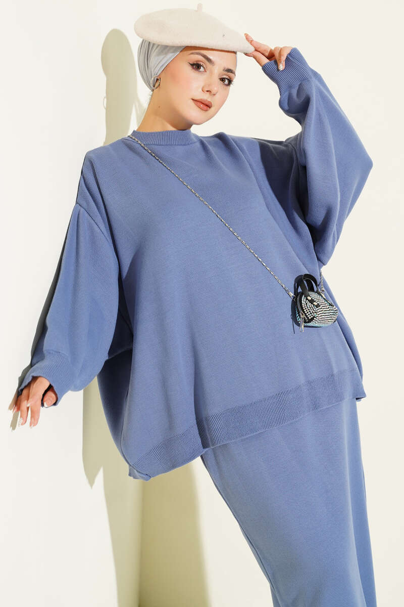 Oversize Tunic Skirt Knit Two-Piece Set indigo