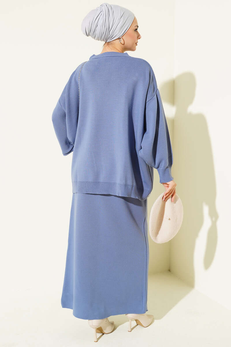 Oversize Tunic Skirt Knit Two-Piece Set indigo