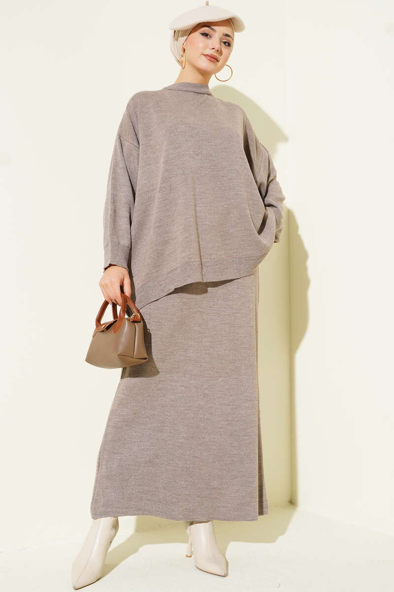 Oversize Tunic Skirt Knit Two-Piece Set mink