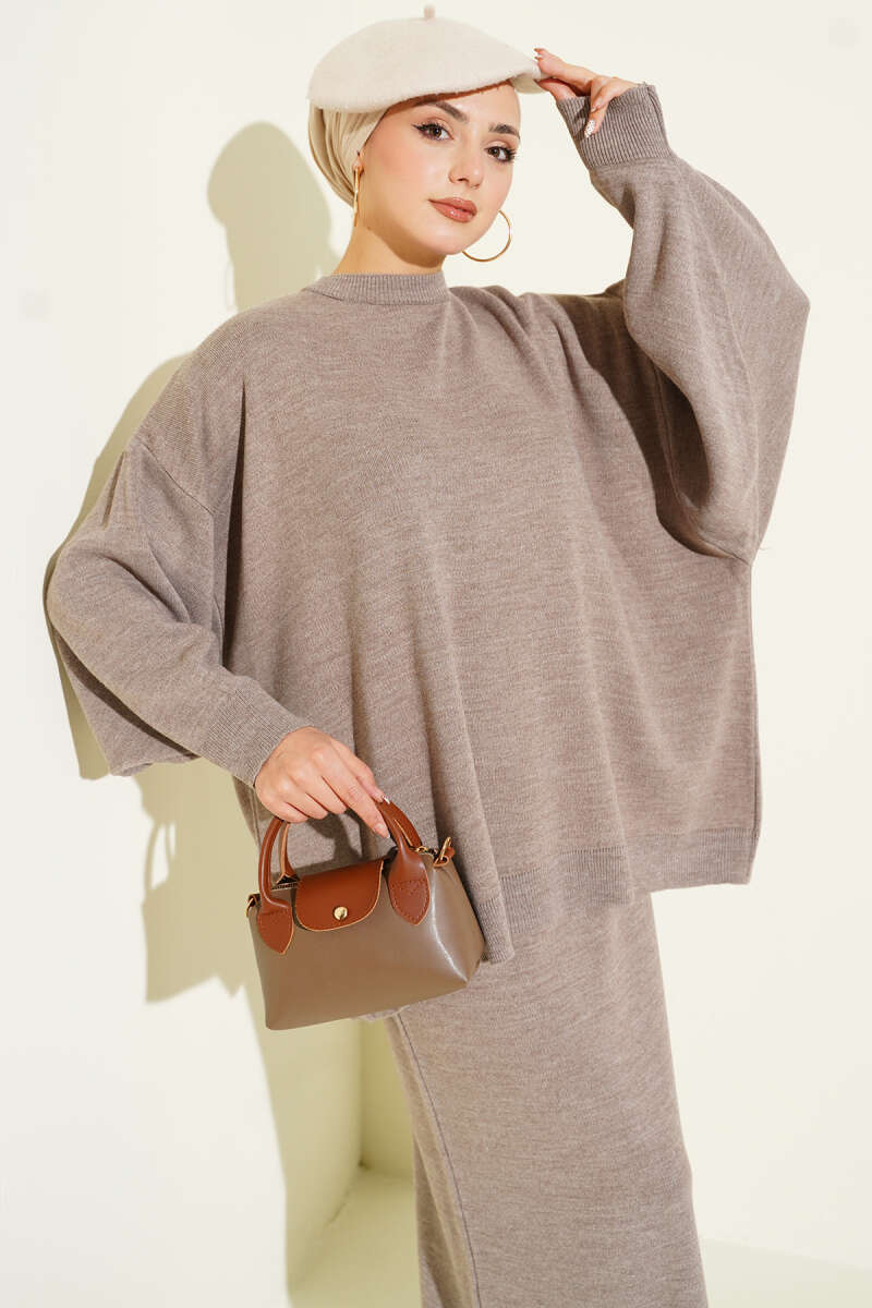 Oversize Tunic Skirt Knit Two-Piece Set mink