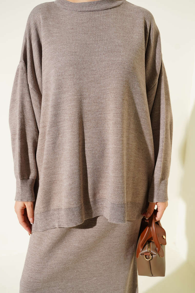 Oversize Tunic Skirt Knit Two-Piece Set mink