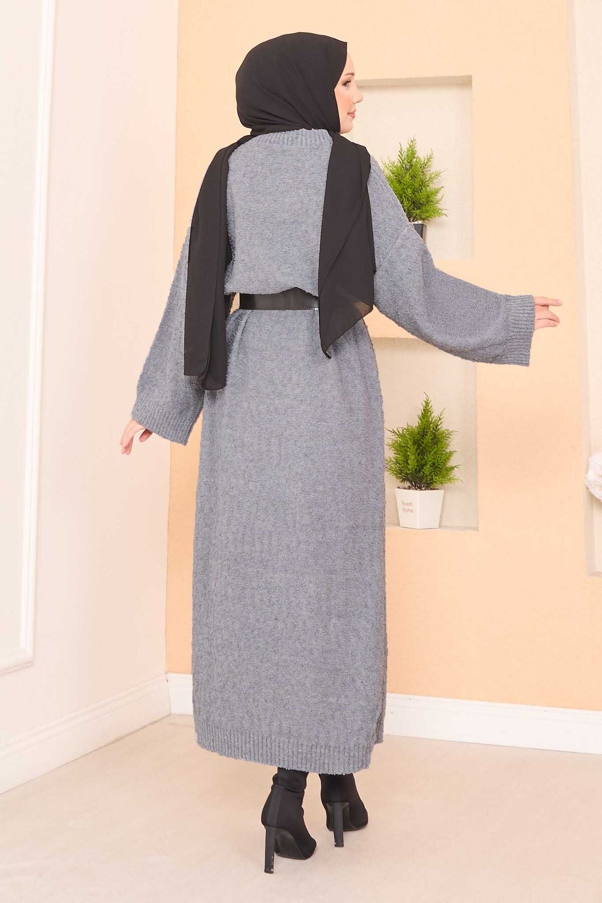 Pıtırcık Dokulu Oversize  Elbise gri