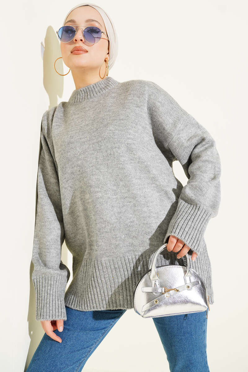 Tunique en tricot à effet ruban gris