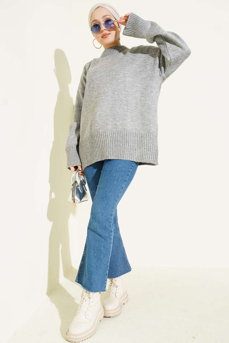 Tunique en tricot à effet ruban gris