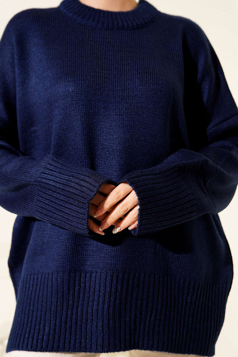 Tunique en tricot à motif ruban bleu marine