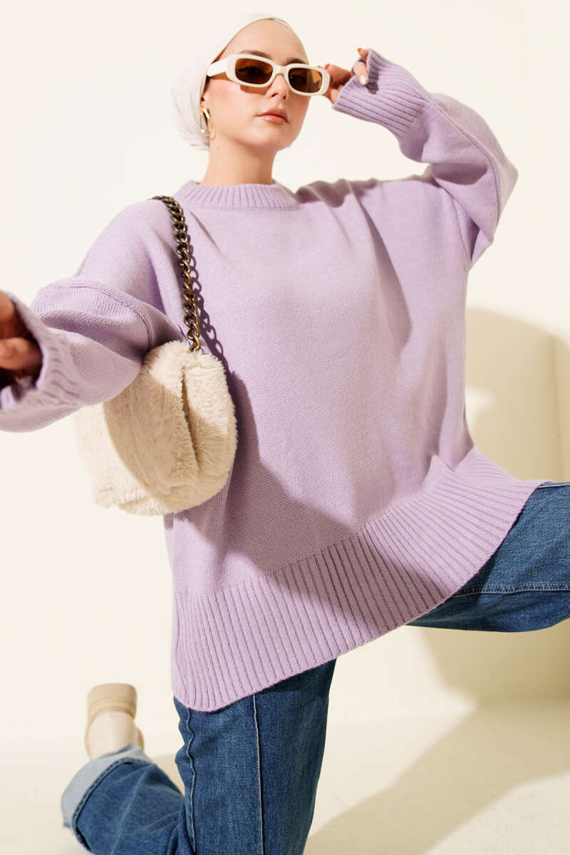 Tunique en tricot à motif ruban lilas