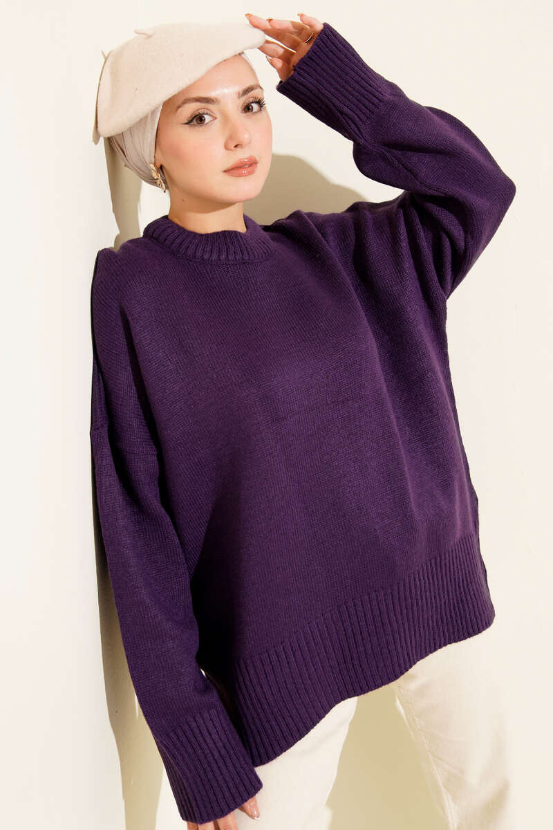 Tunique en tricot à motif ruban violet