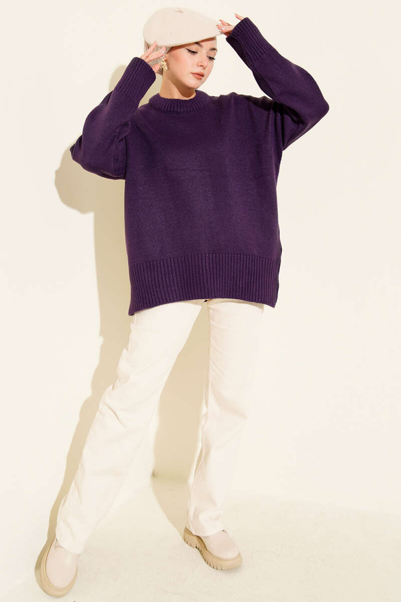 Tunique en tricot à motif ruban violet