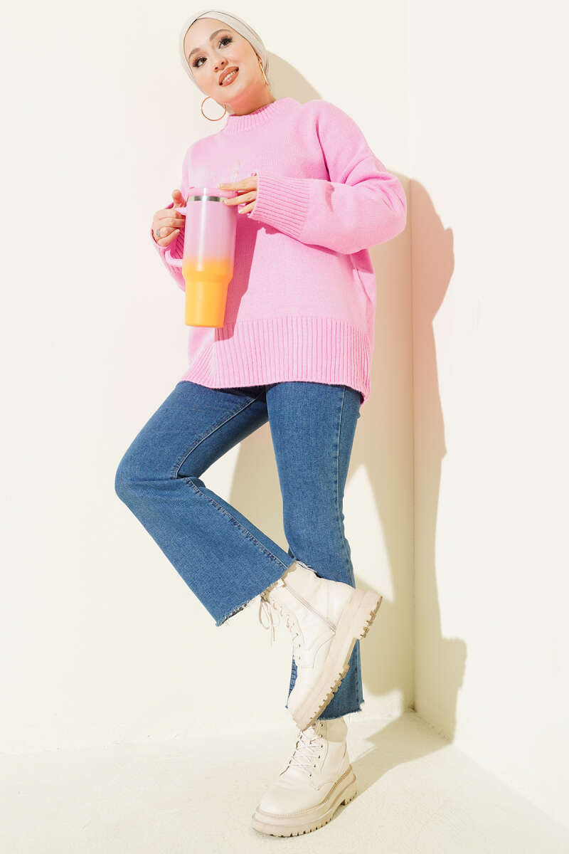 Tunique en tricot à motif ruban rose