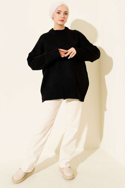 Riban Görünümlü Triko Tunik siyah