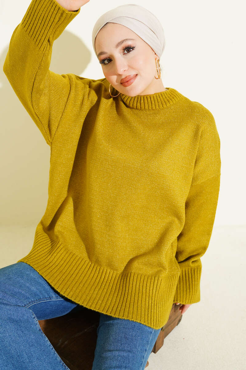 Tunique en tricot à motif ruban vert olive