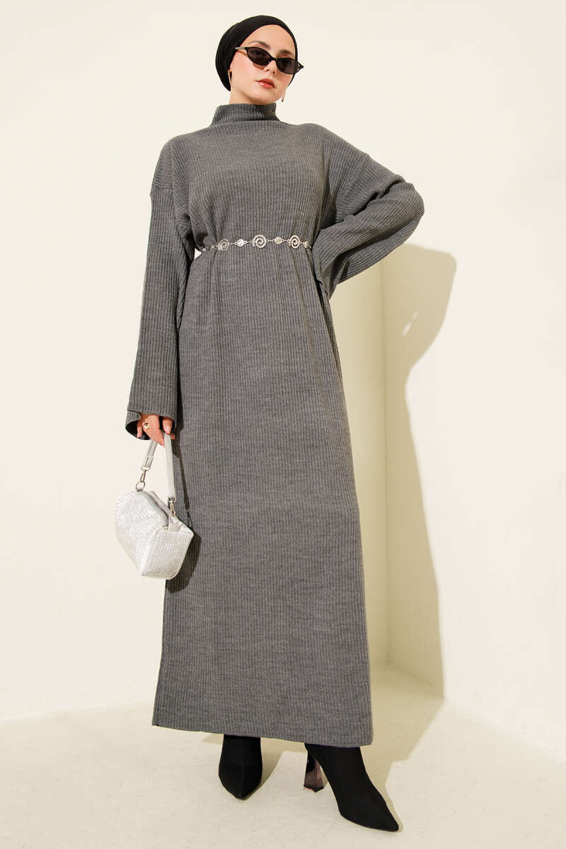 Loose Belted Knit Dress gray