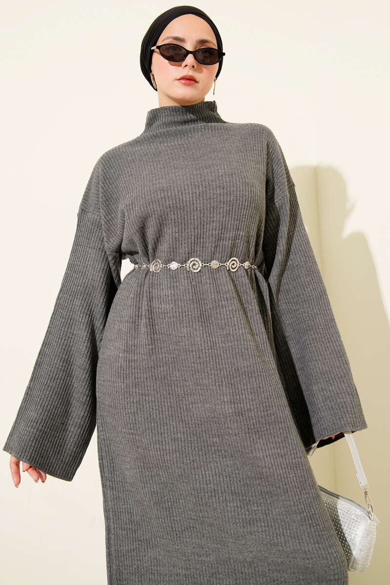 Loose Belted Knit Dress gray