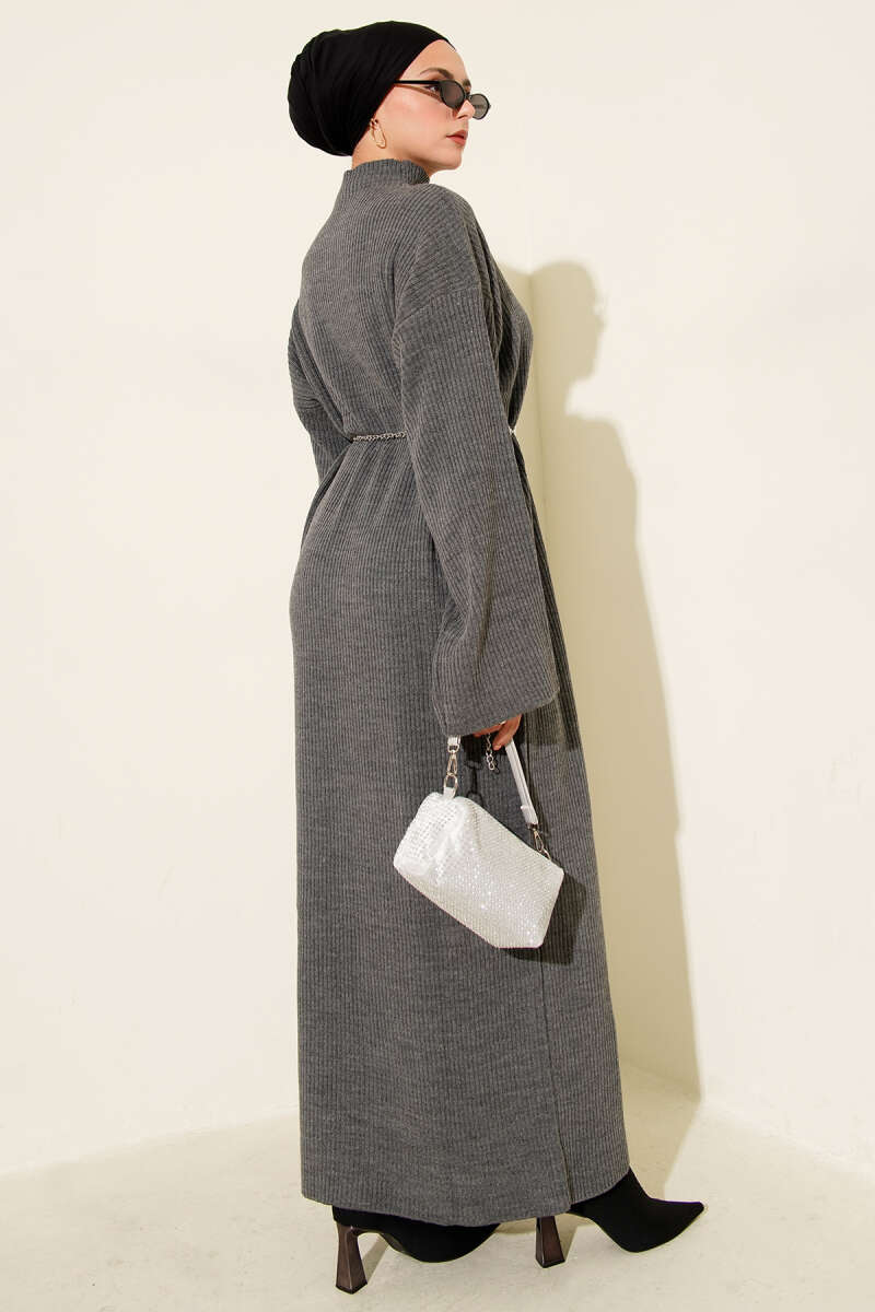 Loose Belted Knit Dress gray