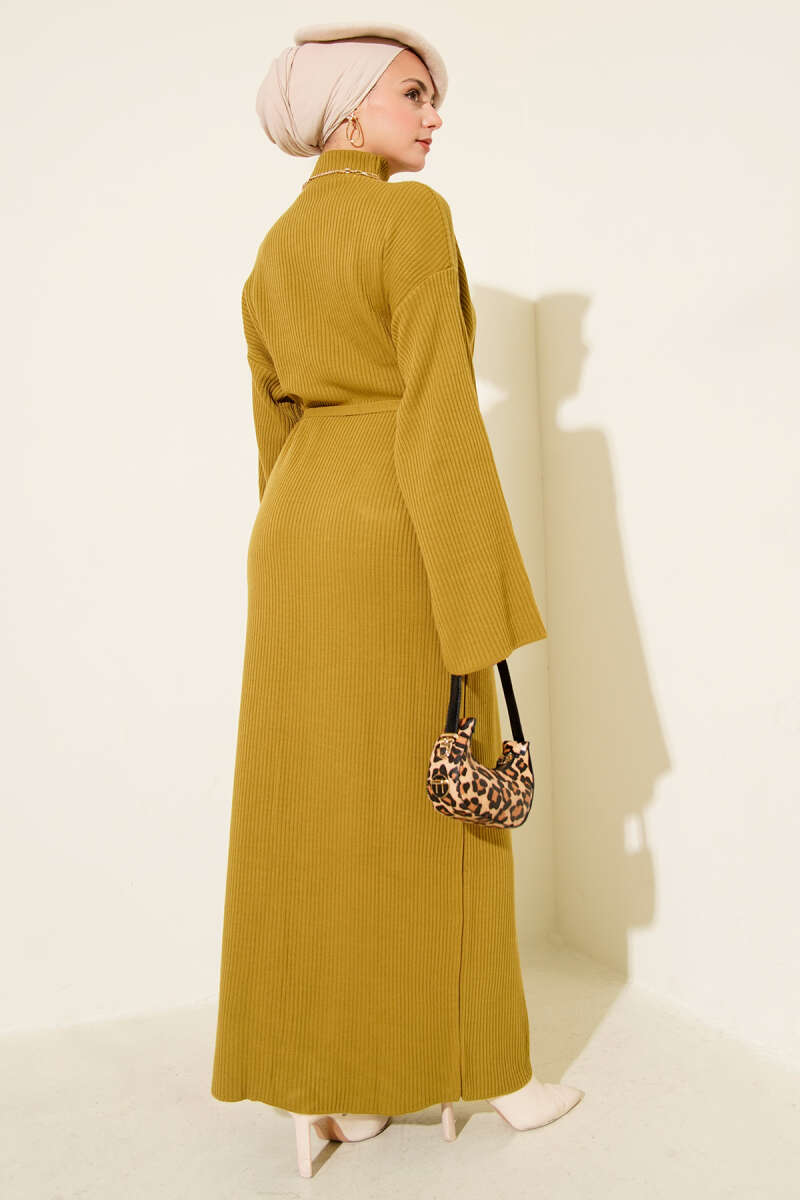 Loose Belted Knit Dress olive green