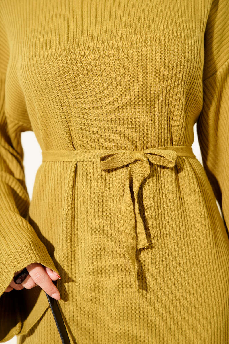 Loose Belted Knit Dress olive green