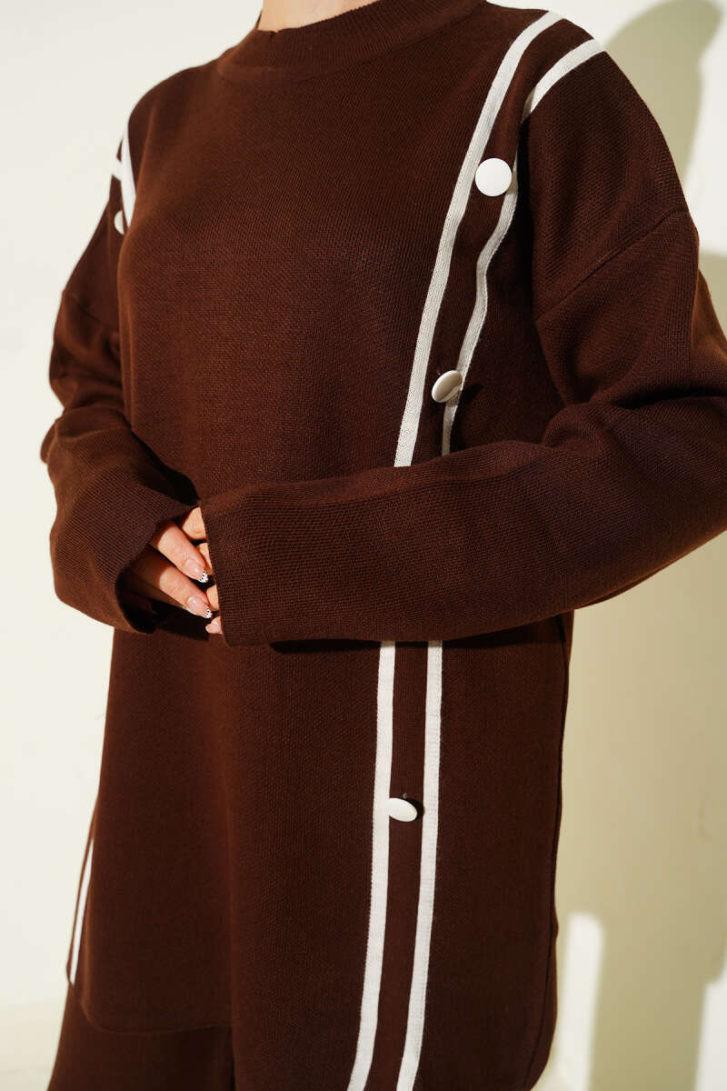 Düğmeli Triko İkili Takım kahverengi