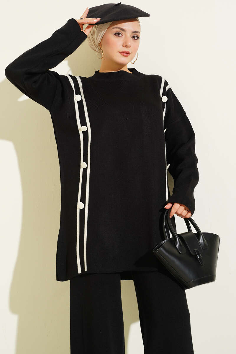 Düğmeli Triko İkili Takım siyah