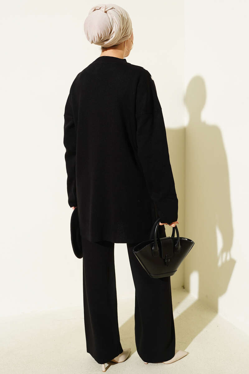 Düğmeli Triko İkili Takım siyah