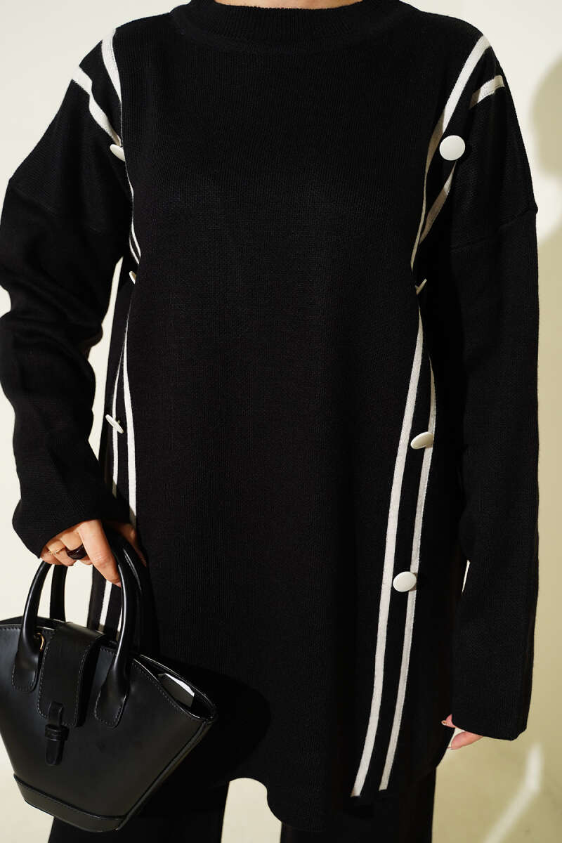 Düğmeli Triko İkili Takım siyah