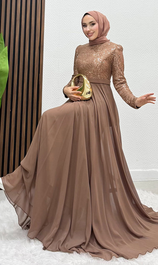 Sequin Evening Dress Light Brown