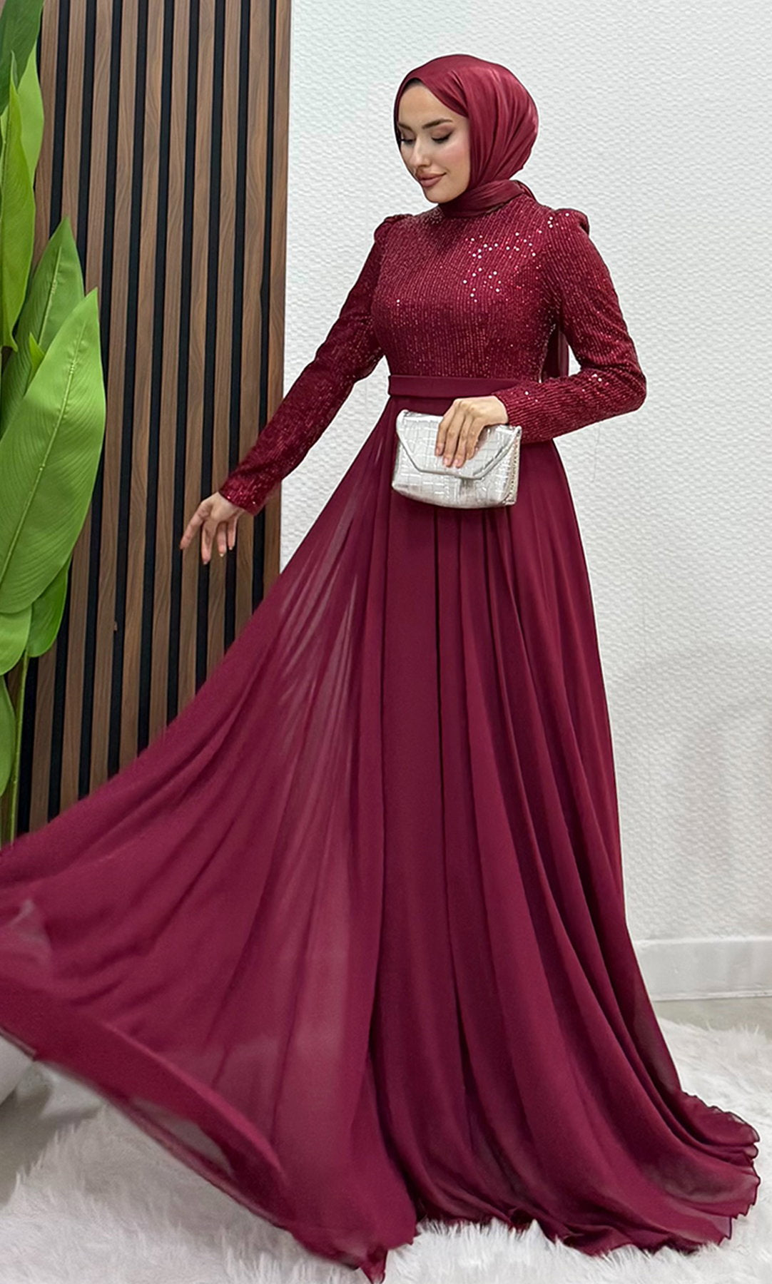 Sequin Evening Dress Burgundy
