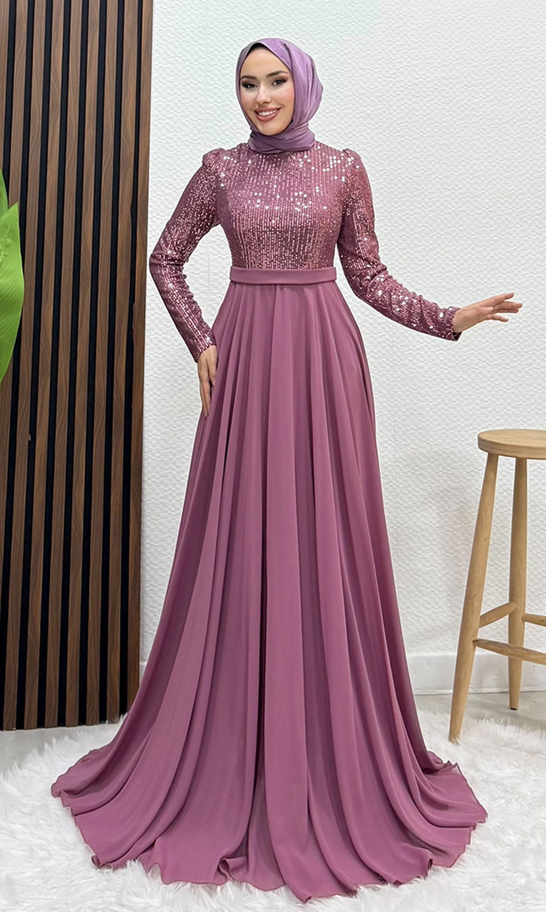 Sequin Evening Dress Dusty Rose