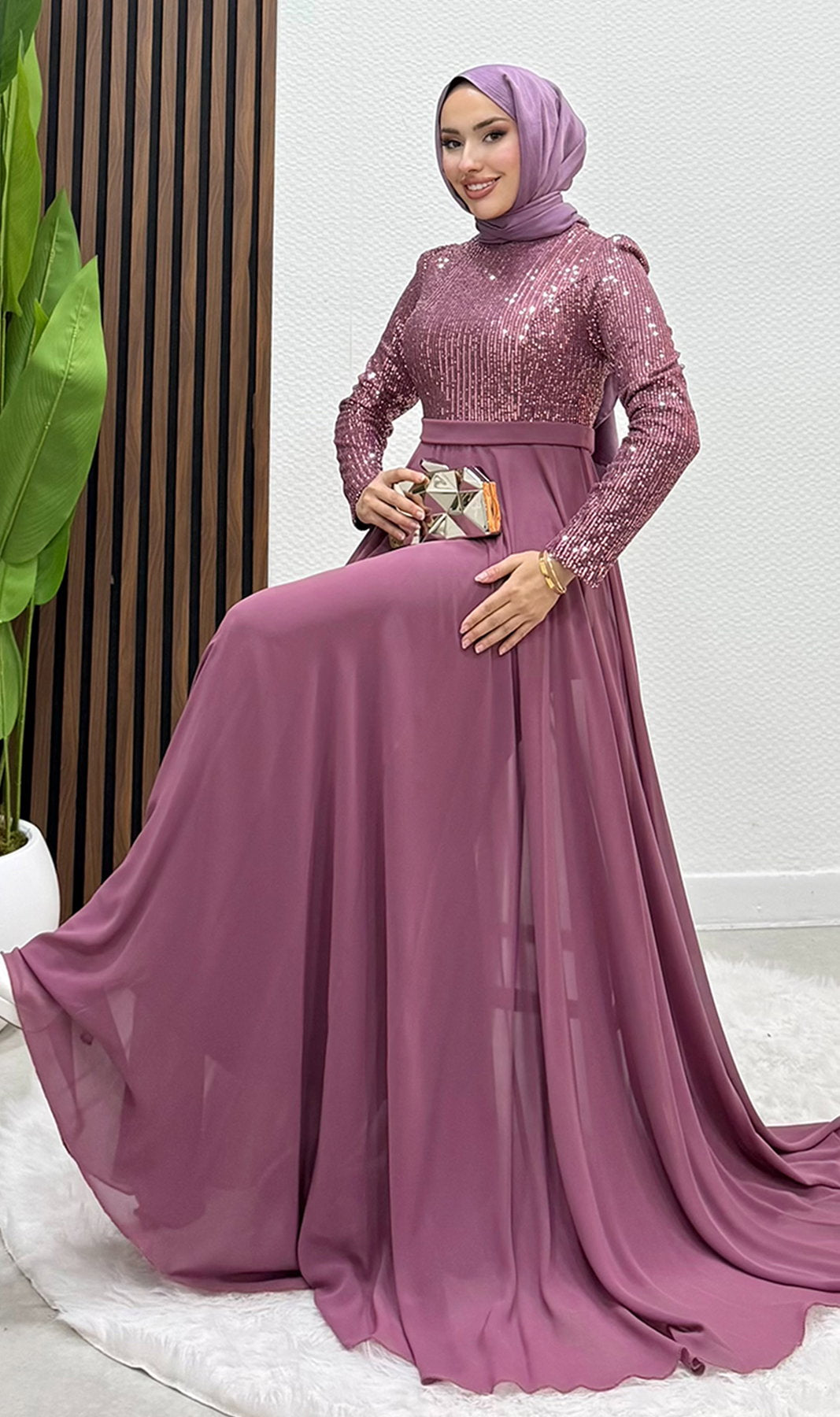 Sequin Evening Dress Dusty Rose