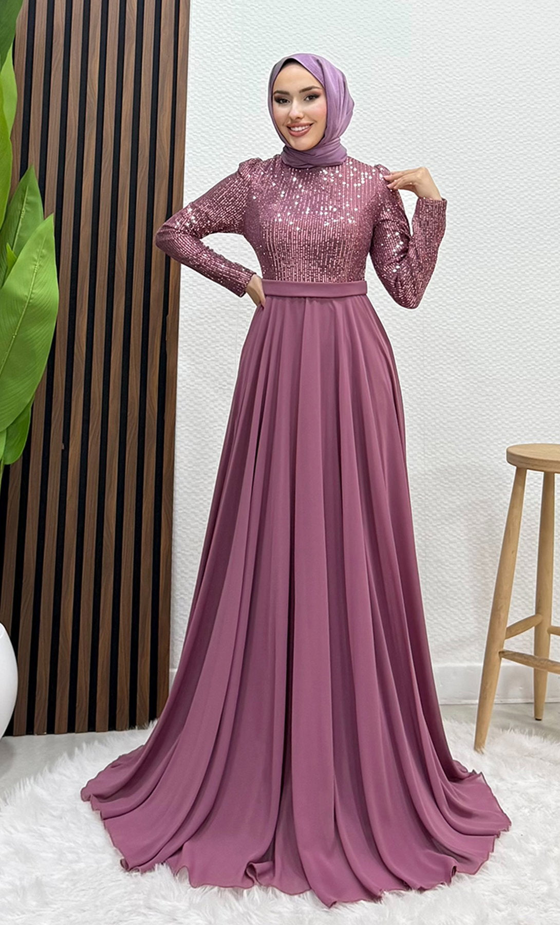Sequin Evening Dress Dusty Rose