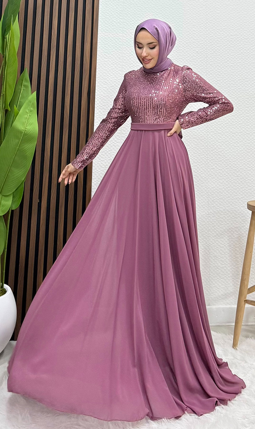 Sequin Evening Dress Dusty Rose