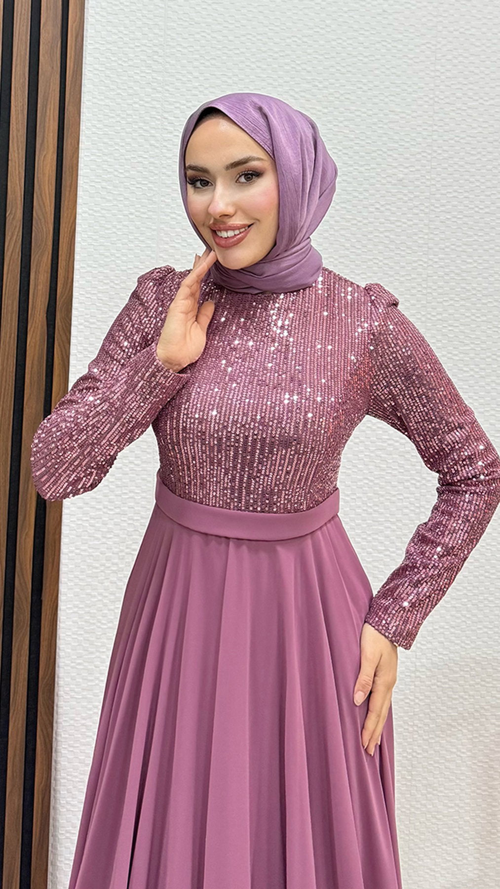 Sequin Evening Dress Dusty Rose