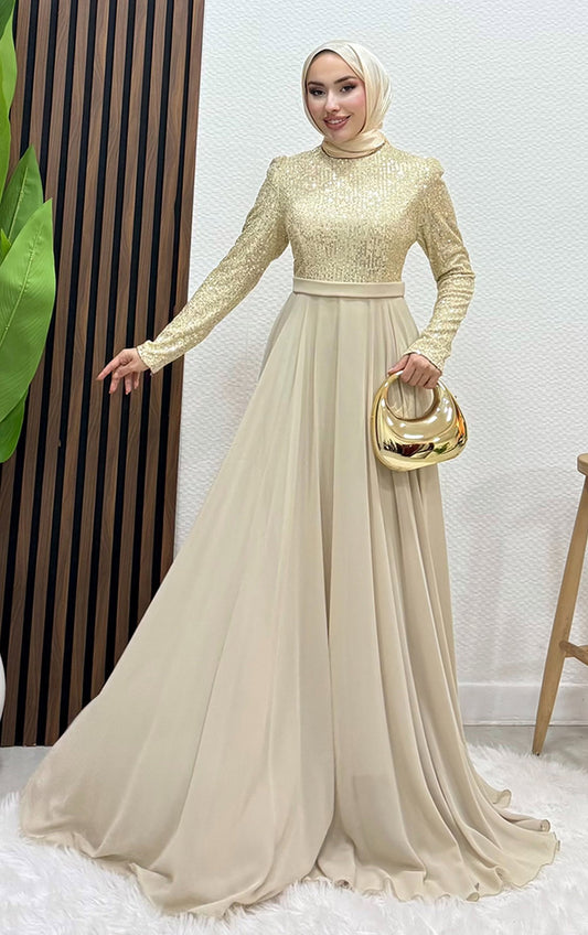 Sequin Evening Dress Cream