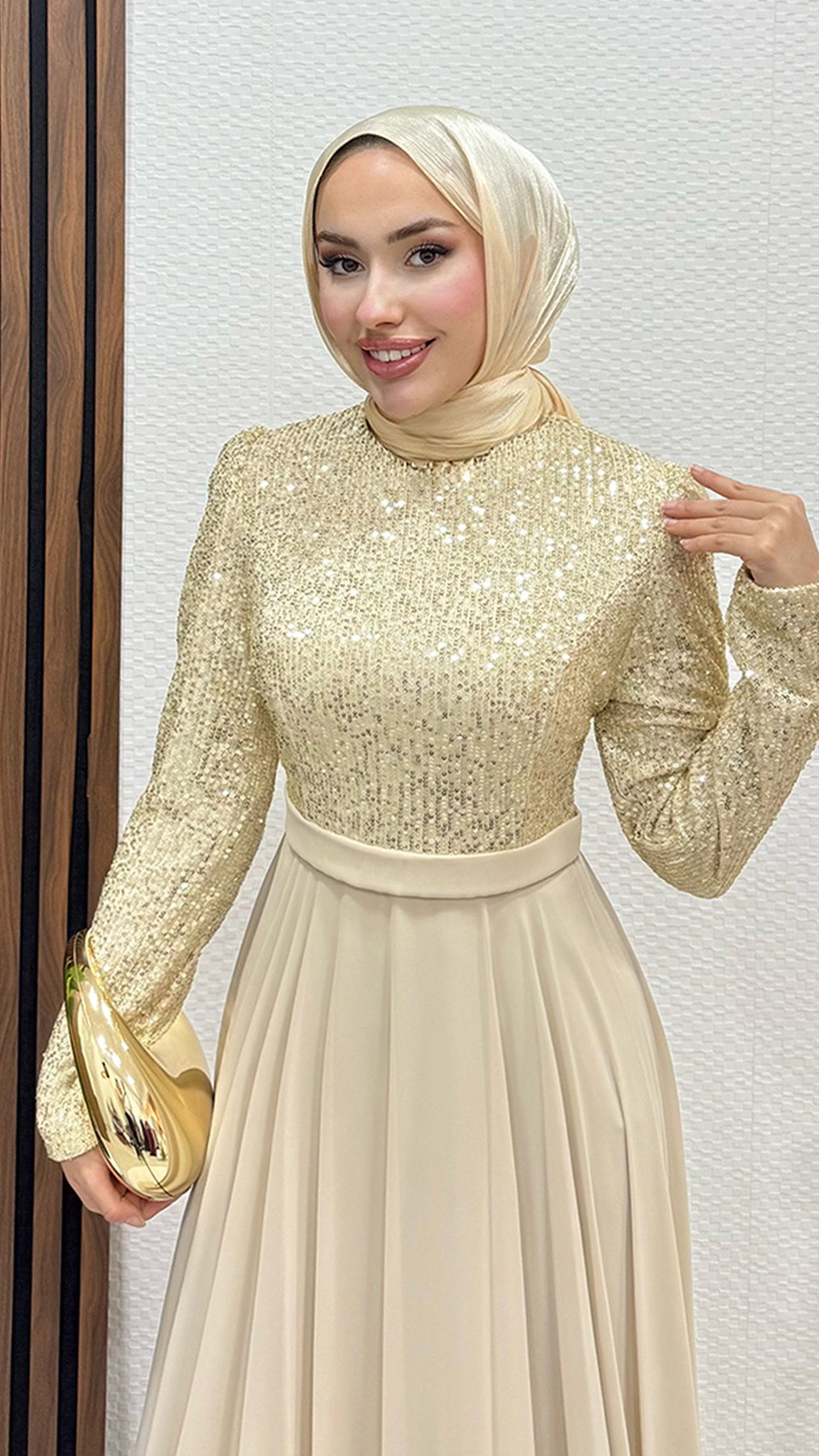 Sequin Evening Dress Cream