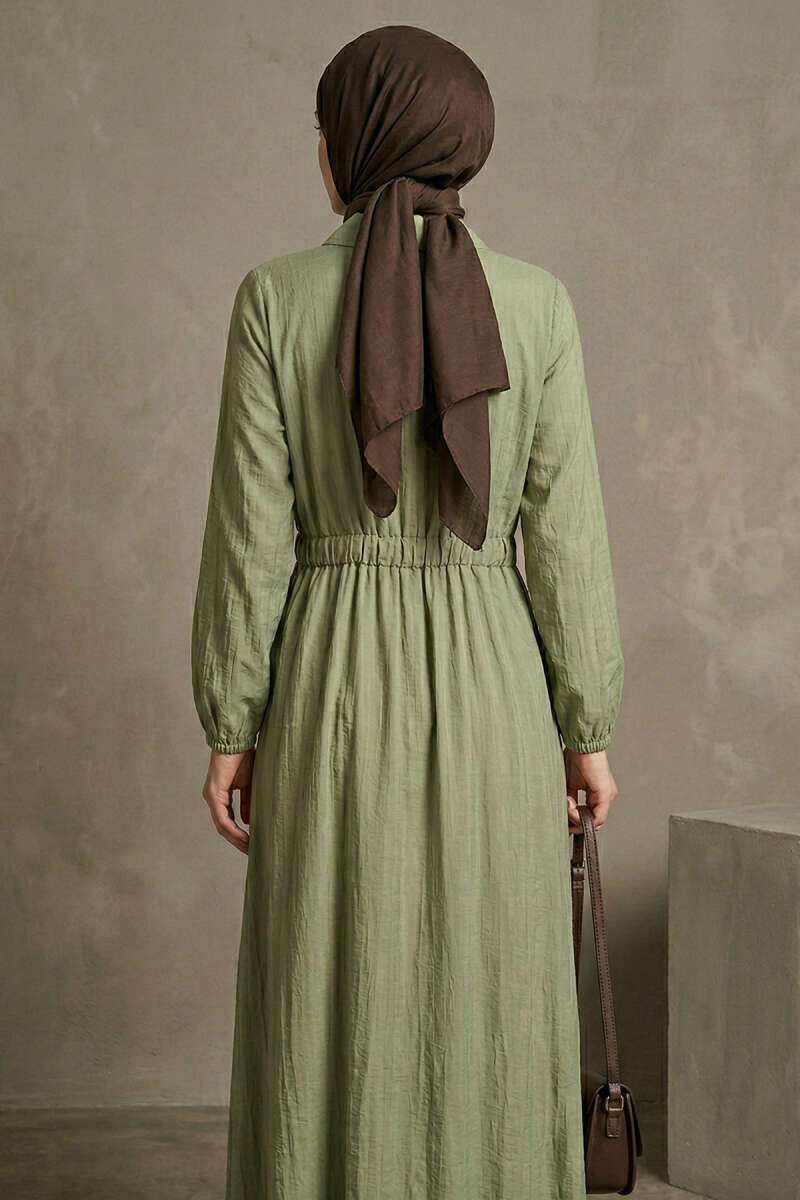 Yaka Fırfırlı Bel Tünelli Elbise cagla yesili