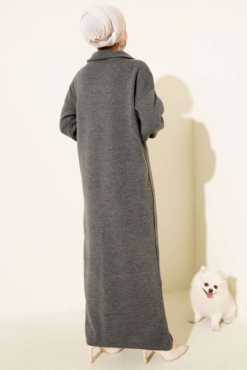 Half-Zip Collar Knit Dress gray