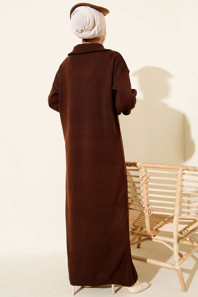Half-Zip Collar Knit Dress Brown
