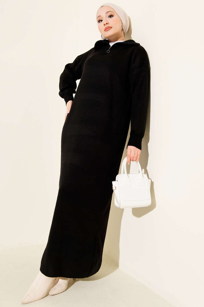 Half-Zip Collar Knit Dress black