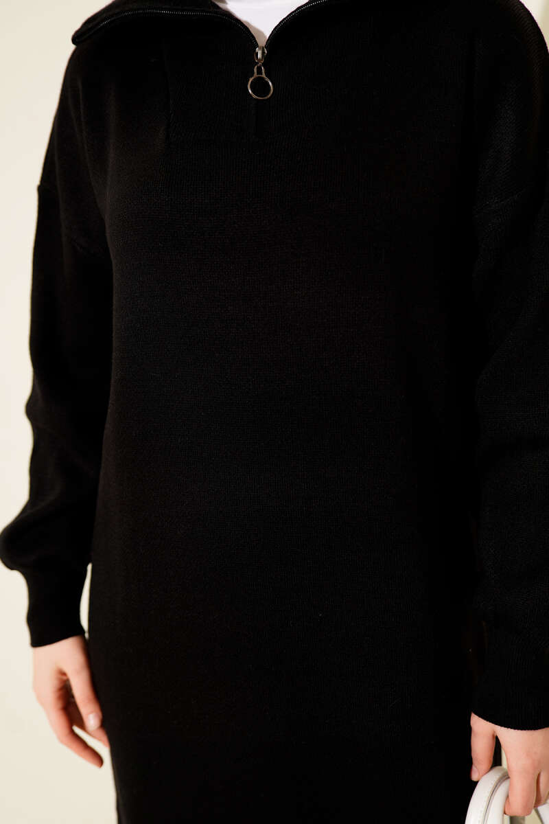 Half-Zip Collar Knit Dress black